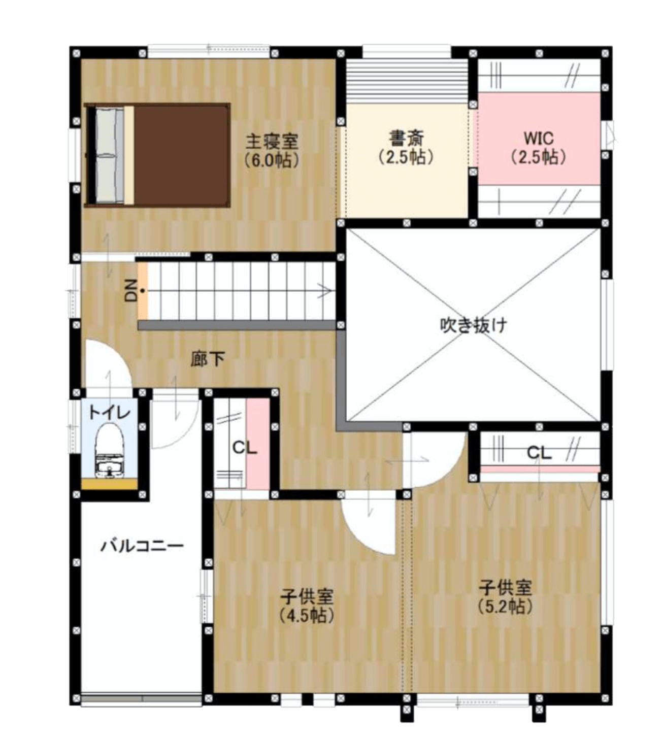 書斎&適材適所の収納が完備された間取り